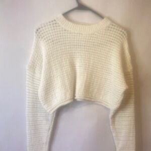 Perfect Stranger Cropped Cream Open-Knit Crewneck Sweater size 6 Australian